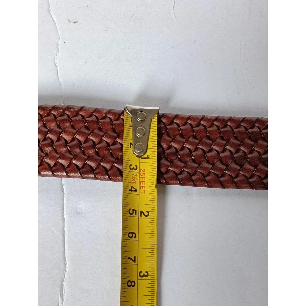 Torino Italian Leather Belt Tan Braided Woven Stretch 31 Inches USA made